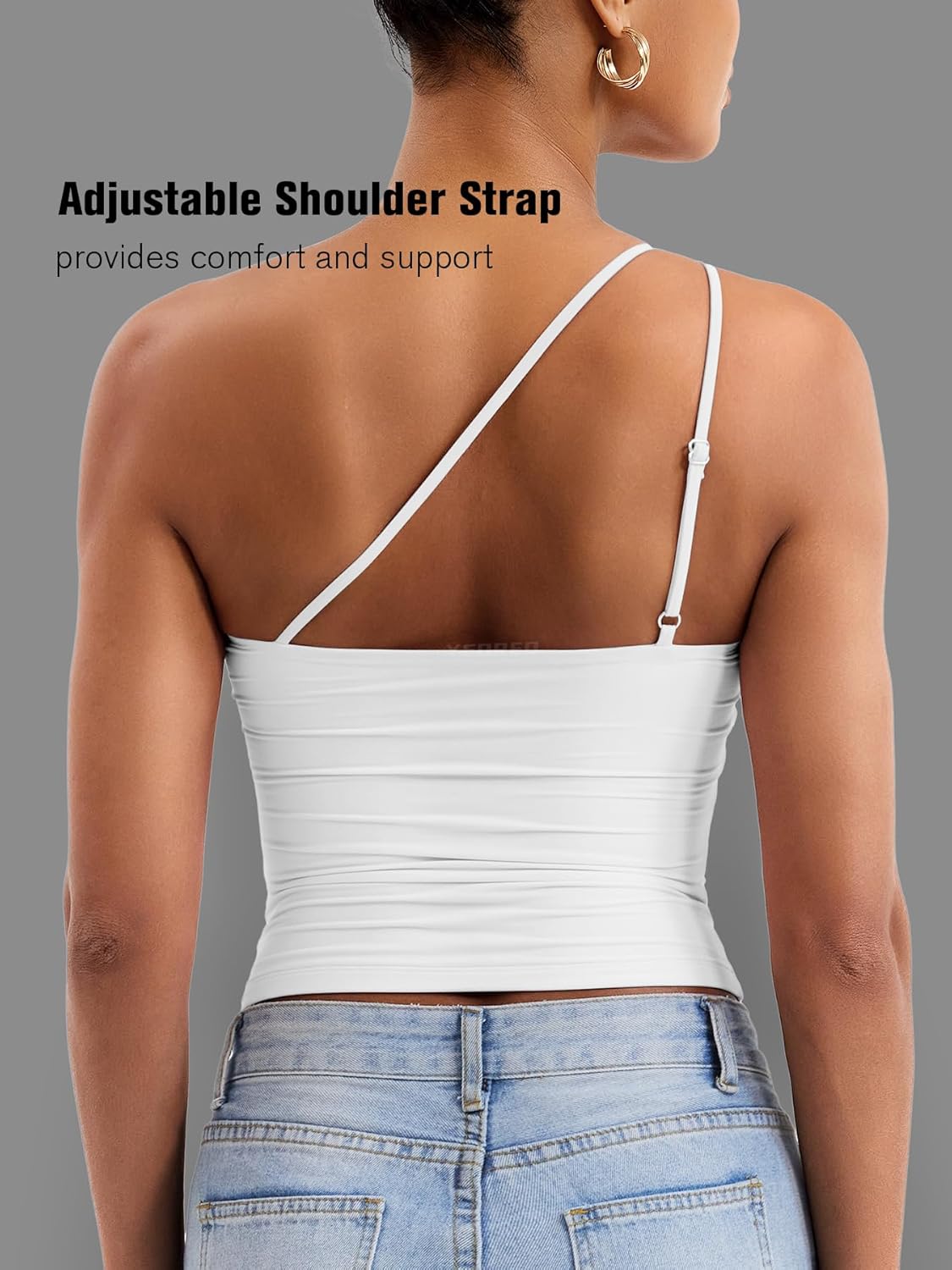 YEOREO Womens One Shoulder Tops Sleeveless Going Out Tank Top Fanciy Double Lined Cropped Tee Y2K Summer Shirts Slim Fit - Image 3