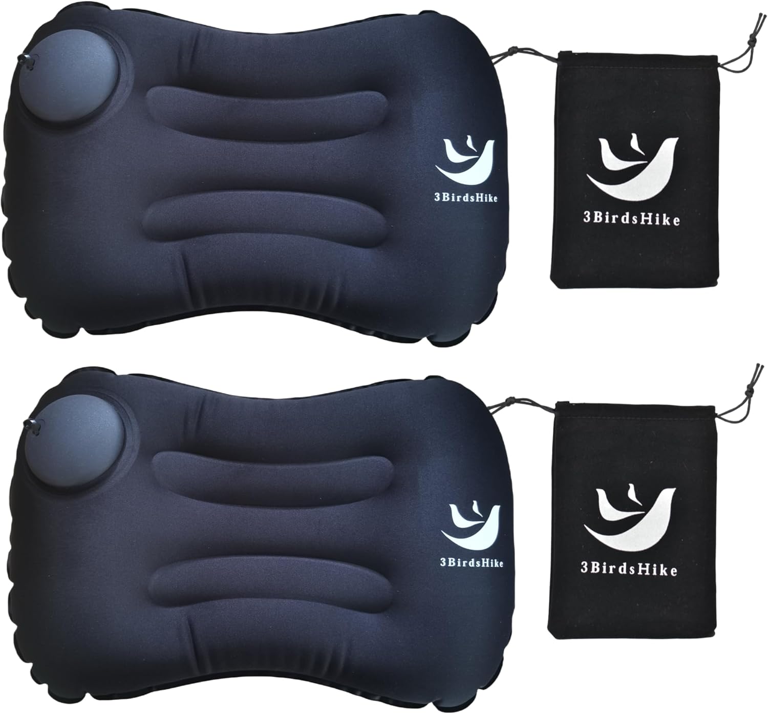 2 Pack Inflatable Camping Pillow, Travel Pillow with Neck and Lumbar Support, Press-to-Inflate Design - Black