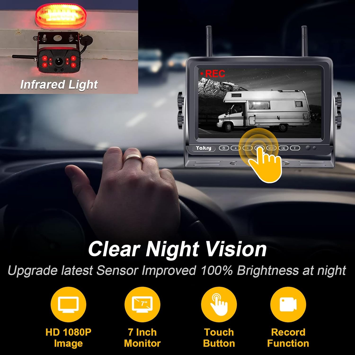 RV Backup Camera Wireless Plug and Play: Pre-Wired for Furrion System Recording Wide View Rear View Camera Clear Night Vision HD 1080P 7'' Touch Key Monitor for Trailer Camper Motorhome Yakry Y27-N - Image 7