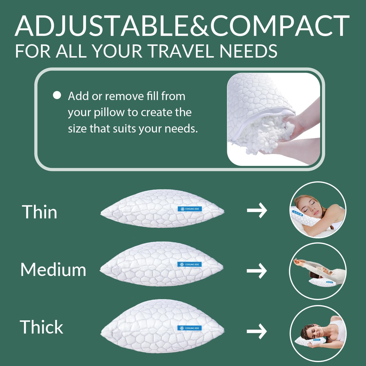 QUTOOL Small Travel Pillows for Sleeping, Cooling Memory Foam Camping Pillow, Backpacking for Hiking Gear, Portable Pillow with Travel Storage Bag, Camping Essentials for Adults Kids - Image 4