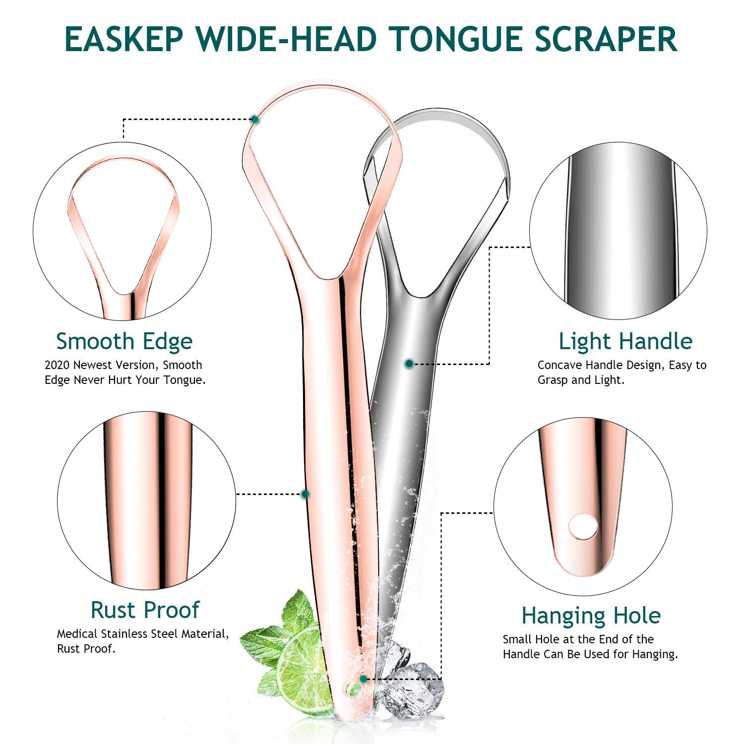 Tongue Scraper (2 Pack), Wide-Head Tongue Cleaner with Nice Carrying Box, Easkep 100% Stainless Steel Tongue Scrapers Cleaners, for Men, Women, Adults, Kids - Image 7