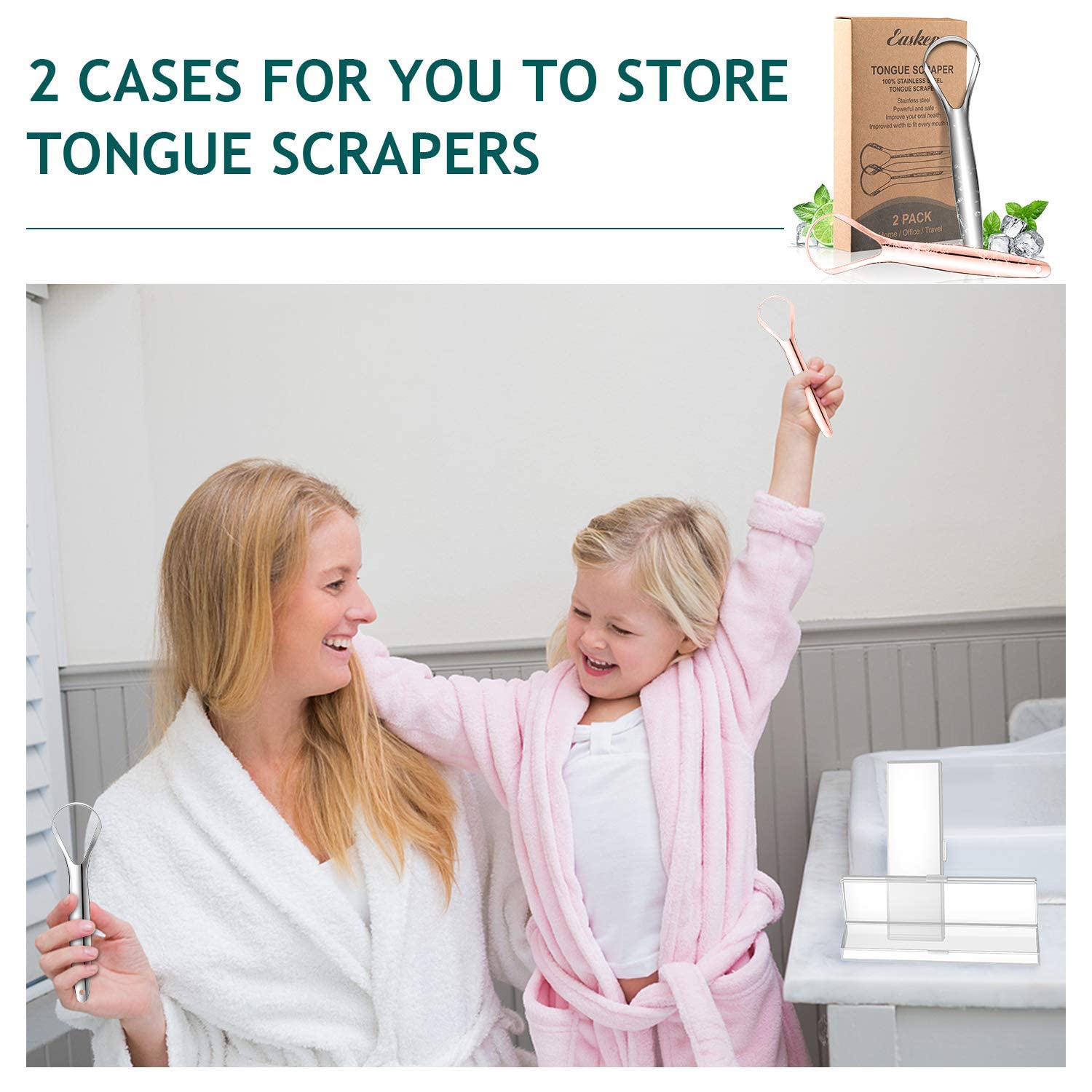 Tongue Scraper (2 Pack), Wide-Head Tongue Cleaner with Nice Carrying Box, Easkep 100% Stainless Steel Tongue Scrapers Cleaners, for Men, Women, Adults, Kids - Image 6