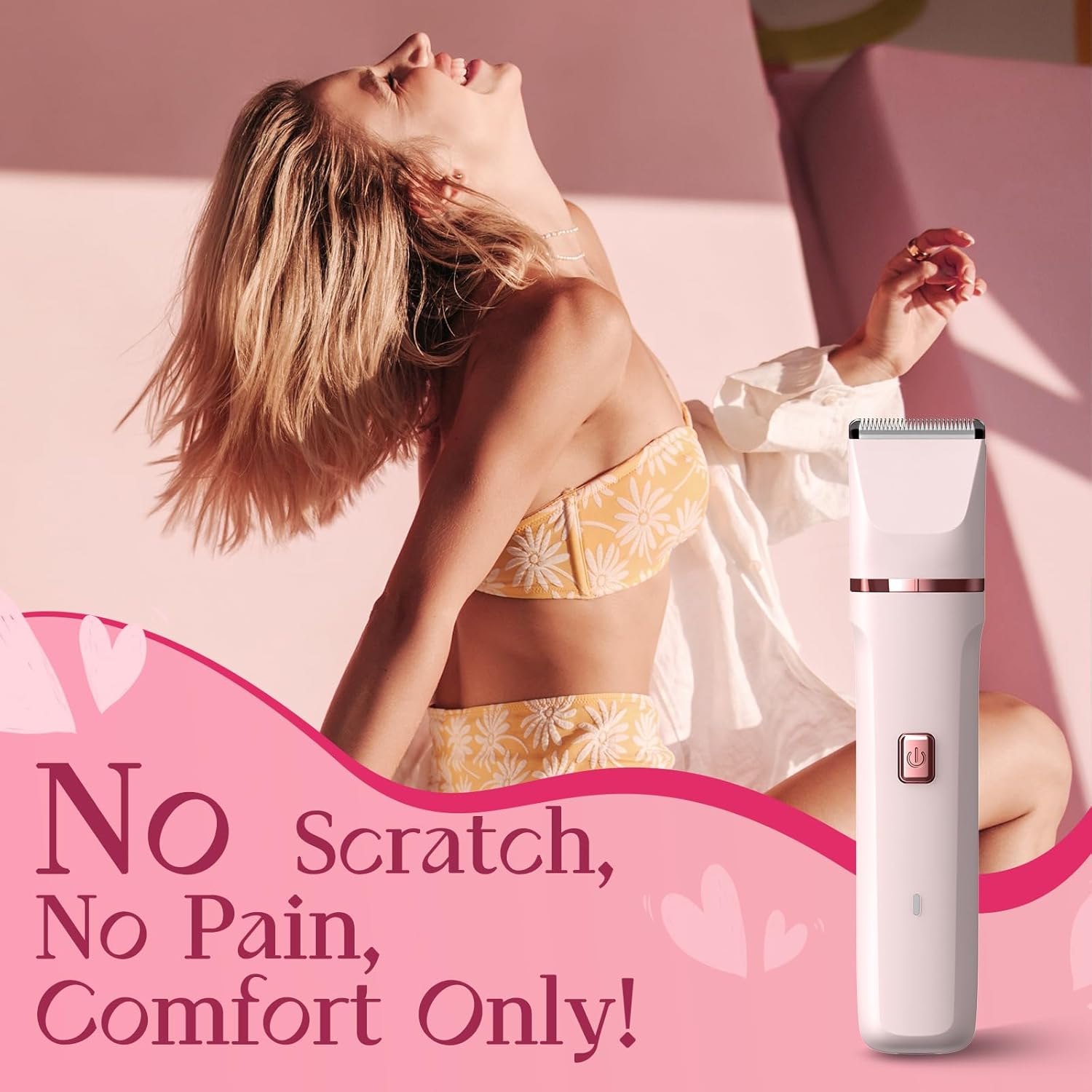 Bikini Trimmer for Women - Painless Electric Razors for Silk Skin,Cordless Body Shaver for Trip,Replaceable Lady Facial Razor, IPX7 Waterproof&Easy Cleaning, Ceramic Blade, USB Charge Dock Pink - Image 2