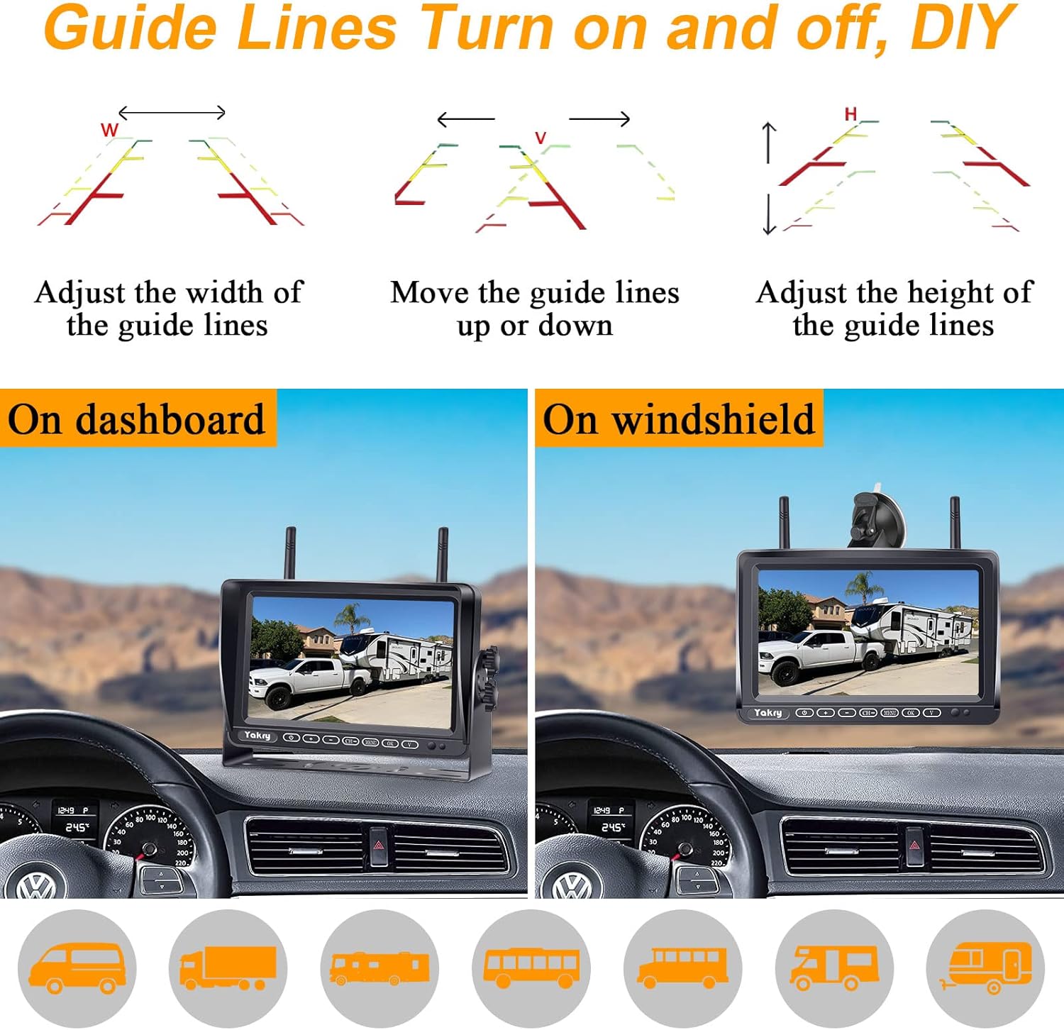 RV Backup Camera Wireless Plug and Play: Pre-Wired for Furrion System Recording Wide View Rear View Camera Clear Night Vision HD 1080P 7'' Touch Key Monitor for Trailer Camper Motorhome Yakry Y27-N - Image 5