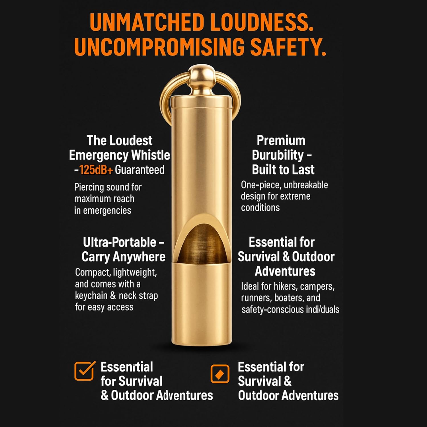 Loudest Brass Whistle Best Premium Emergency Whistle 125db+ One Piece Outdoor Survival Whistle On Key-Chain or Hang Around Your Neck and Carry it Anywhere! - Image 5