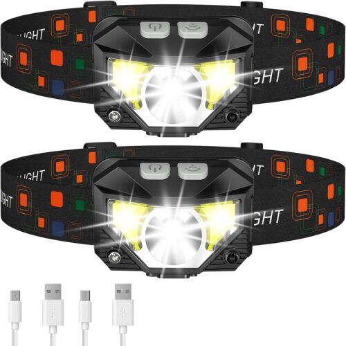 LHKNL Headlamp Flashlight, Lumen Ultra-Light Bright LED Rechargeable Headlight with White Red Light, 2-Pack Waterproof Motion Sensor Head Lamp,8 Modes for Outdoor Camping Running Hiking Fishing