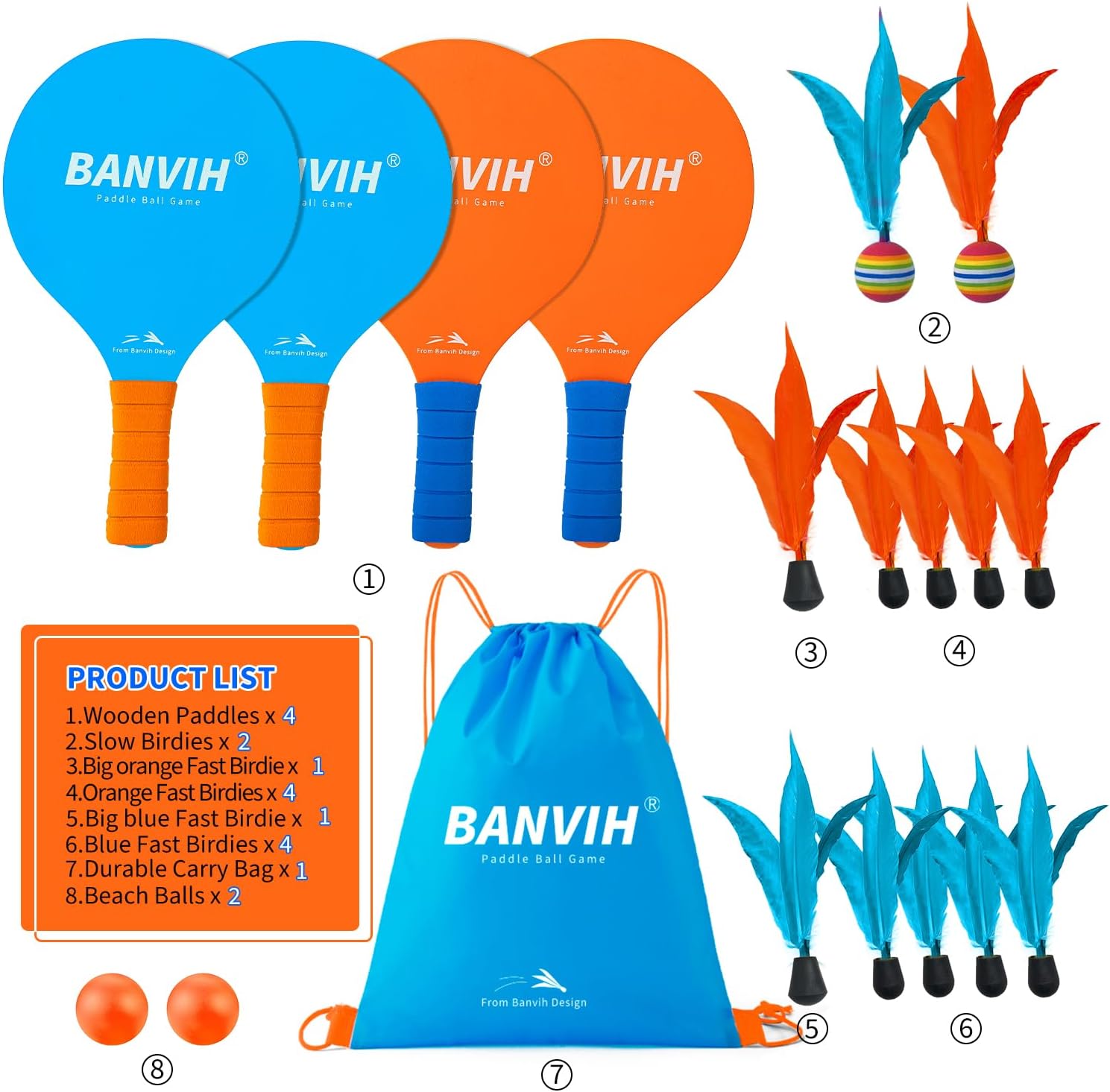 Banvih Badminton Set 4 Rackets, Paddle Ball Outdoor Games for Kids Teens Adults and Family, Sports Beach Toys - for Yard, Lawn, Camping Games Essentials - Image 2
