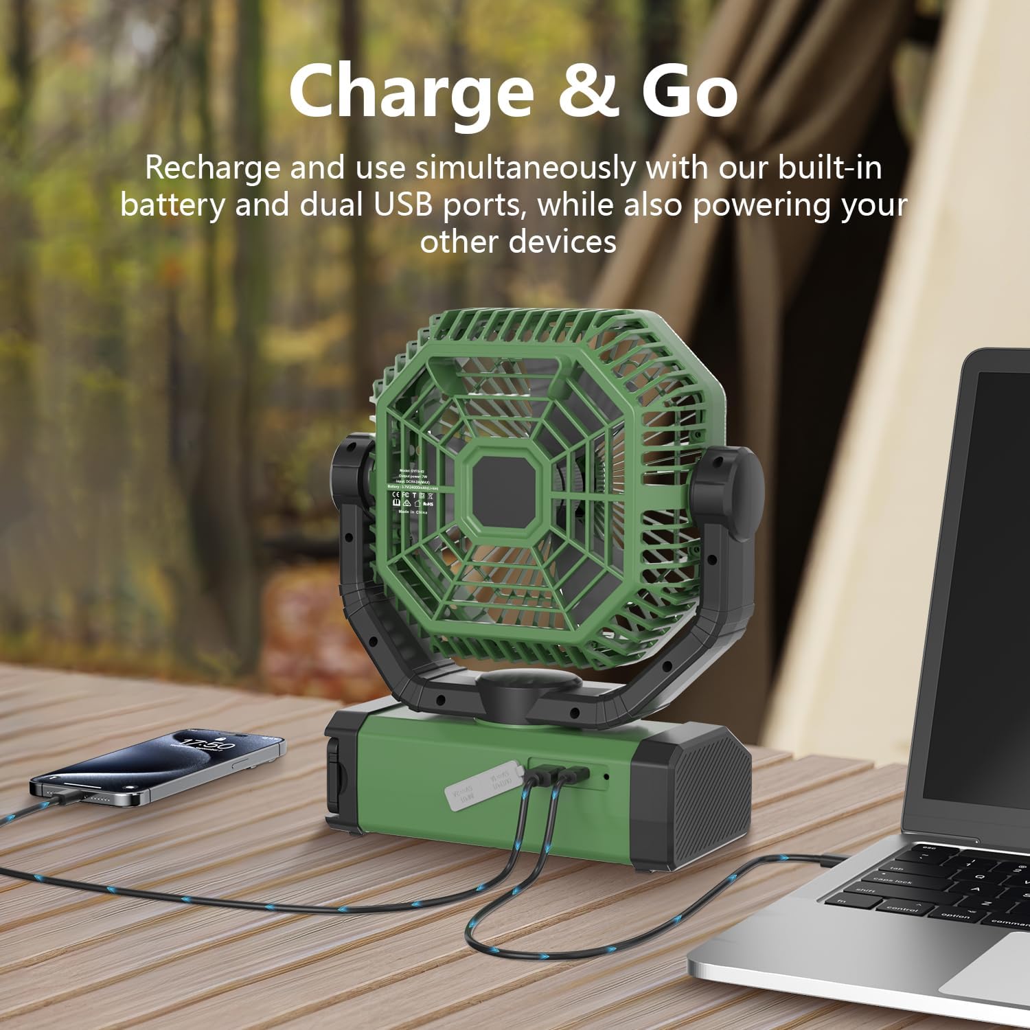 Portable Fan 24000mAh Battery Powered with Remote & LED, 4 Speed Strong Airflow, Desk/Camping/Outdoor/Gym Fan for Office Travel Treadmill Camping Gear - Image 3