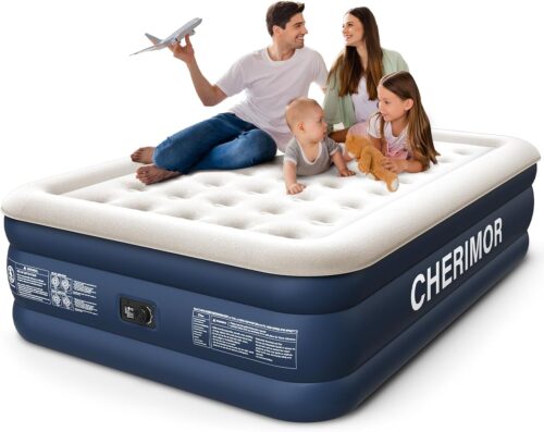 Queen Air Mattress with Built in Pump, 18″ Elevated Height, 48Hr Leak-Tested, Honeycomb Coil Support, 800 lbs Capacity, Fast 3-Min Inflation–Blow Up Mattress for Guest Room & Sleepover