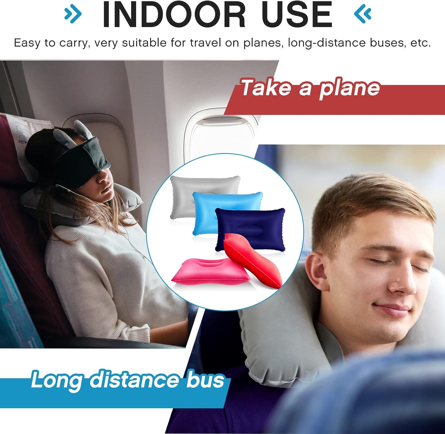 Maitys 5 Pieces Inflatable Travel Pillow Portable Compact Air Pillow Flocked Fabric Backpacking for Camping Hiking Home Office Sleeping Neck Head Lumbar Support(13.39 x 8.66 Inches,Multicolor) - Image 6