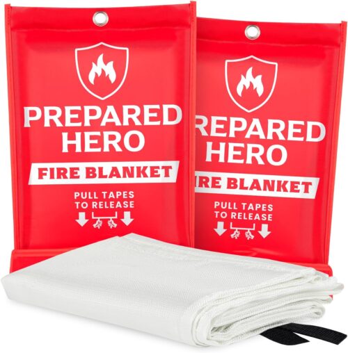 Prepared Hero Emergency Fire Blanket – 2 Pack – Fire Suppression Blanket for Kitchen, 40” x 40”, for Home, Fiberglass Fire Blanket.