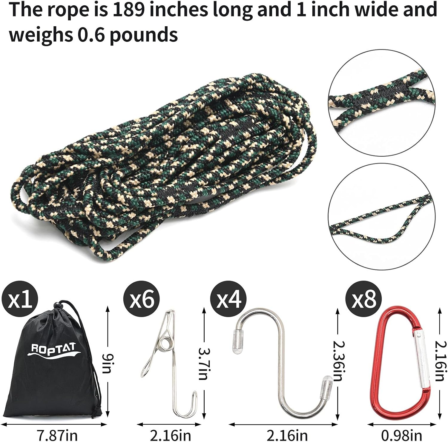 Roptat Campsite Storage Strap with 12 PCS Buckles&6 Clothes Pins Clothesline Hanging Gear for Tent Campers Car Camping Garden Supplies Family RV Trailer Hanging Gear (with Buckles) - Image 2