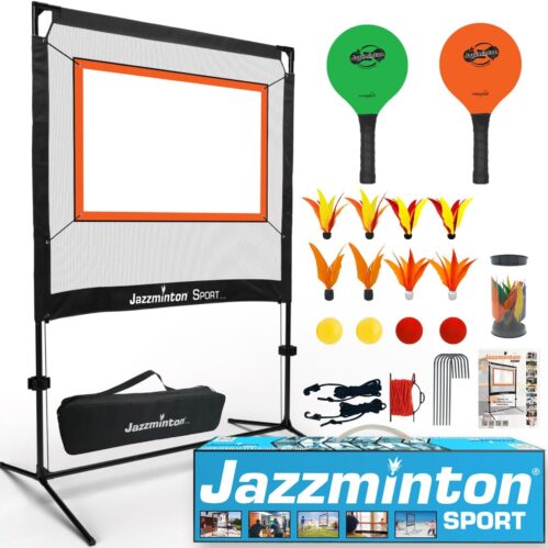 Jazzminton-Sport – The Original Paddle Game with Net for Indoors & Outdoors – Active, Joint-Friendly Family Fun – Like Badminton, Pickleball & Tennis with a Twist
