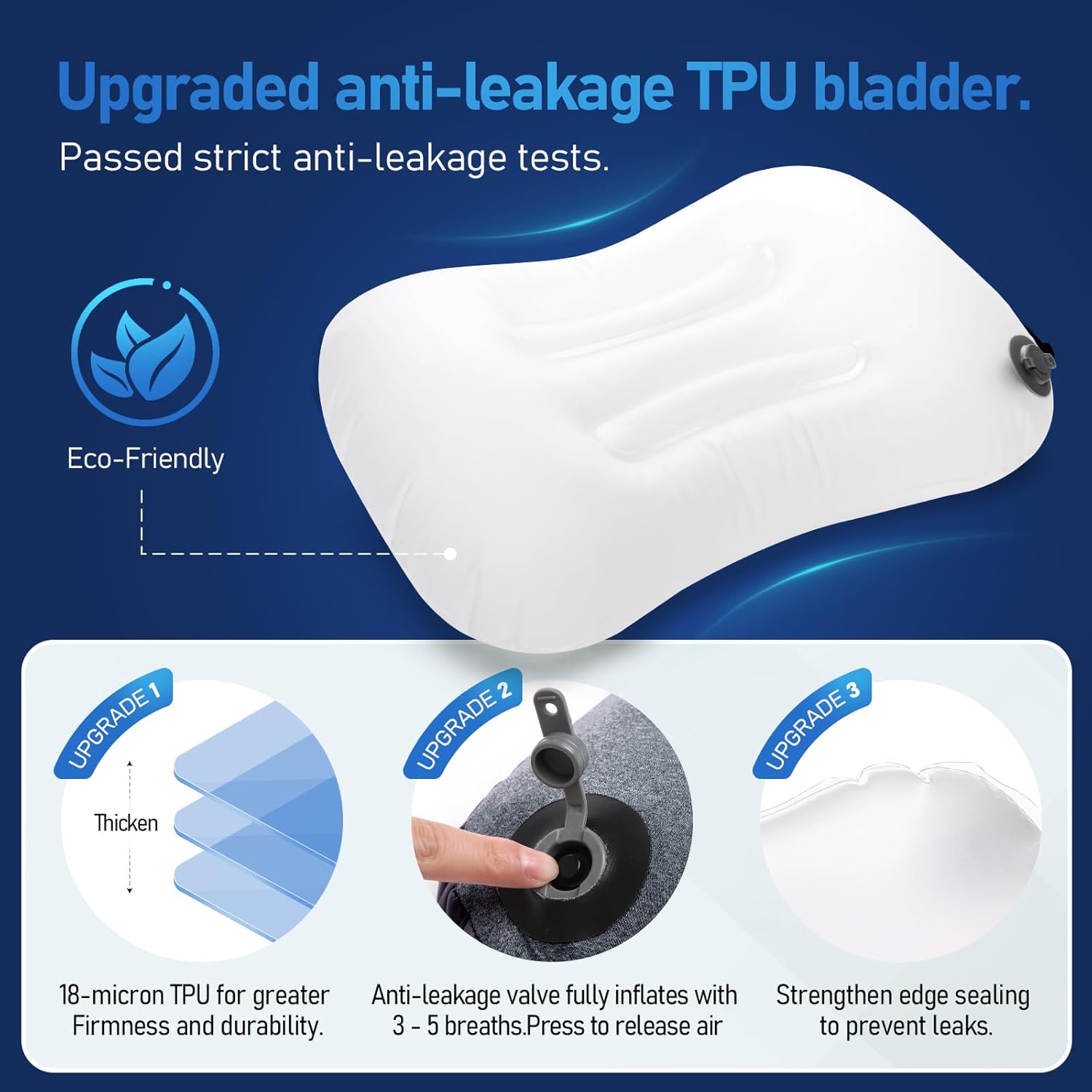 Camping Pillow with Washable Removable Cover -Ultralight Inflatable Pillow for Neck Lumbar Support with Silicone Silent Earplugs and 3D Sleep Eye Mask-Travel Air Pillows for Hiking,Backpacking - Image 6