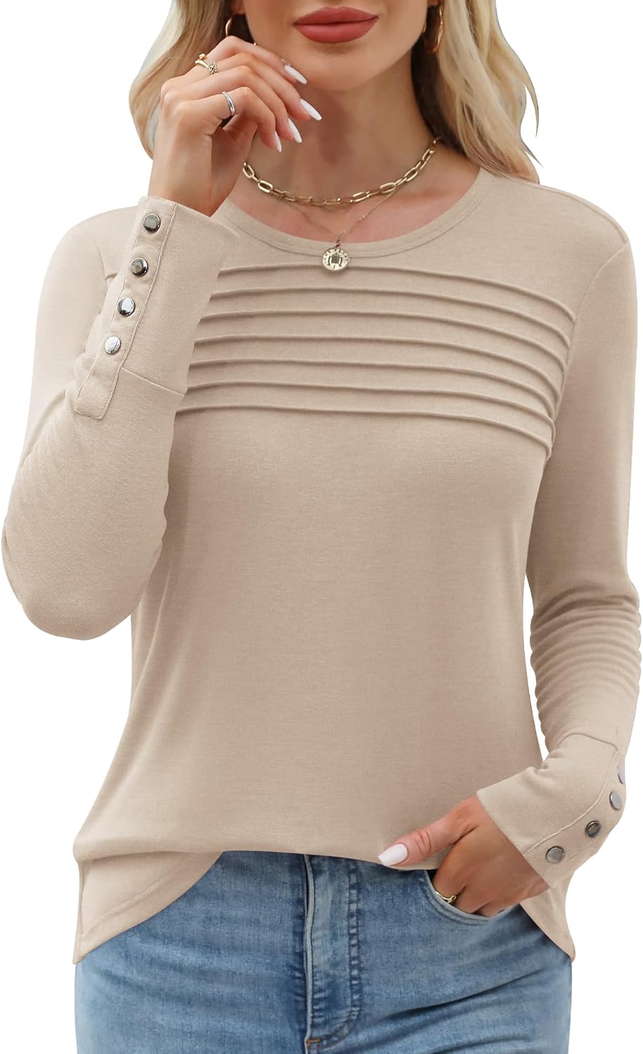 Womens Long Sleeve Shirts Dressy Casual Tunic Tops Basic Fall Fashion Trendy Outfits for Business Blouses Work Clothes