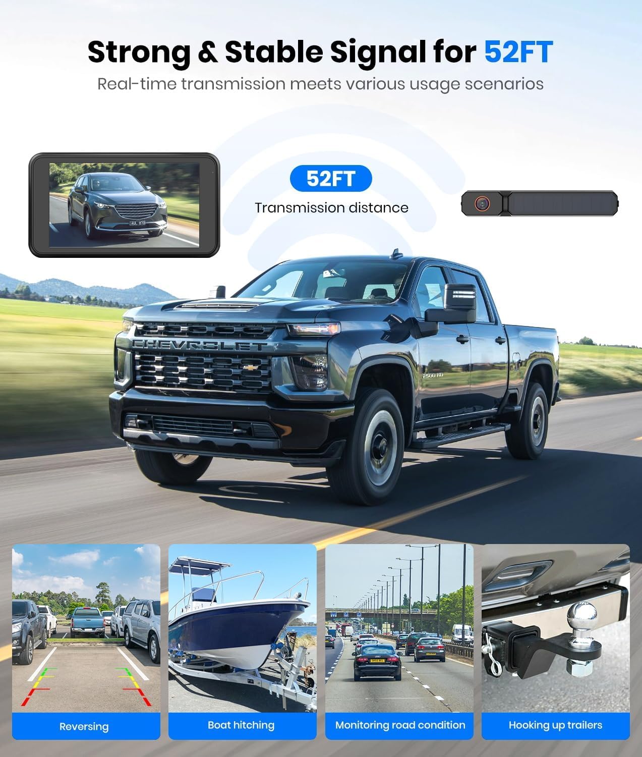 AUTO-VOX Solar Wireless Backup Camera with 5" 1080P Monitor: 5000mAh Battery 2 Mins DIY Installation & 2 Split Screen Back Up Camera, IP69K Waterproof Reverse Camera for Car, Van, SUV, Truck, Trailer - Image 5