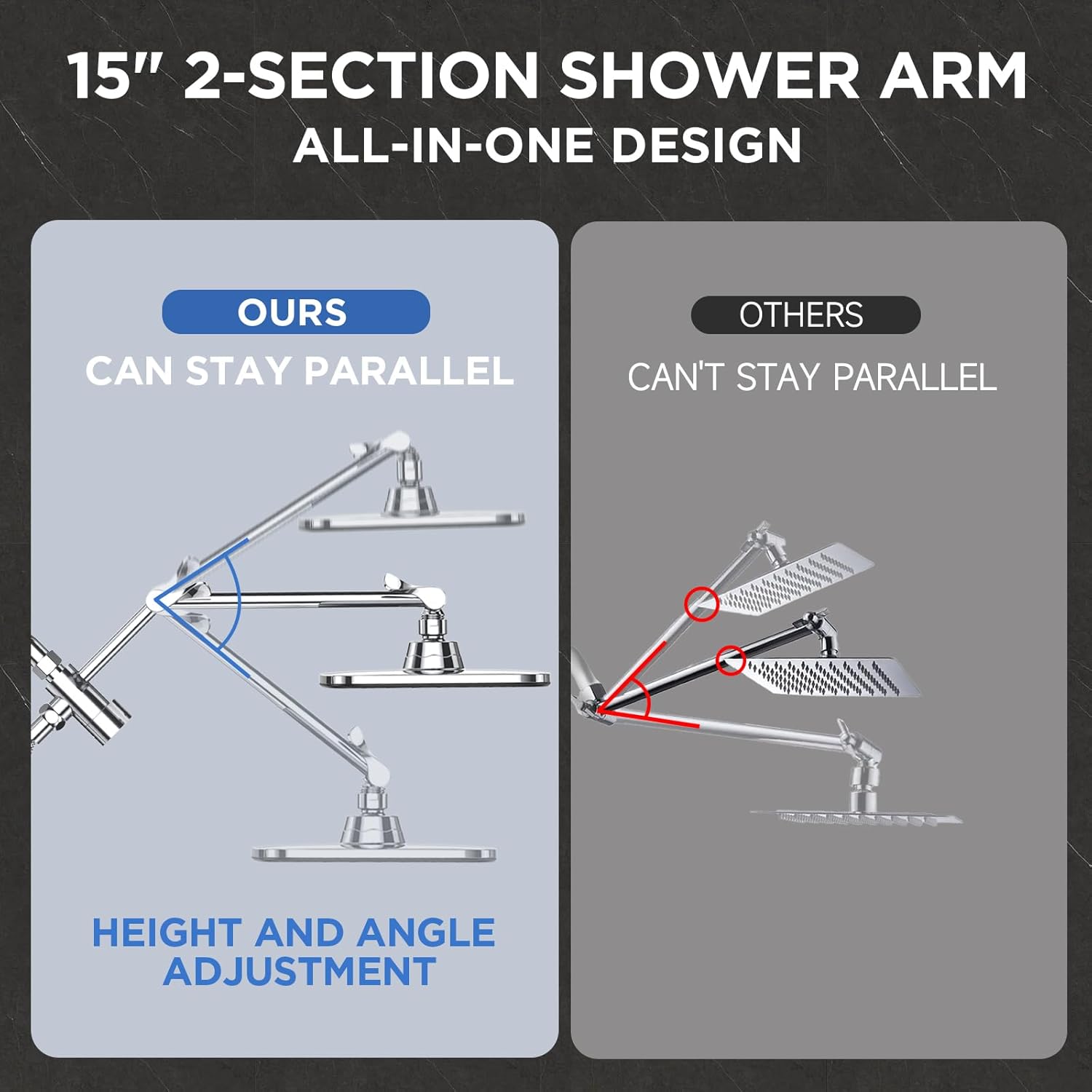 Veken Wide Rain Shower Head with 6 Modes Handheld Water Spray,High Pressure Showerhead Combo with Arm for Bathroom Accessories,Home Decor Detachable Dual Shower with Anti-Clog Nozzles,Silver Chrome - Image 4