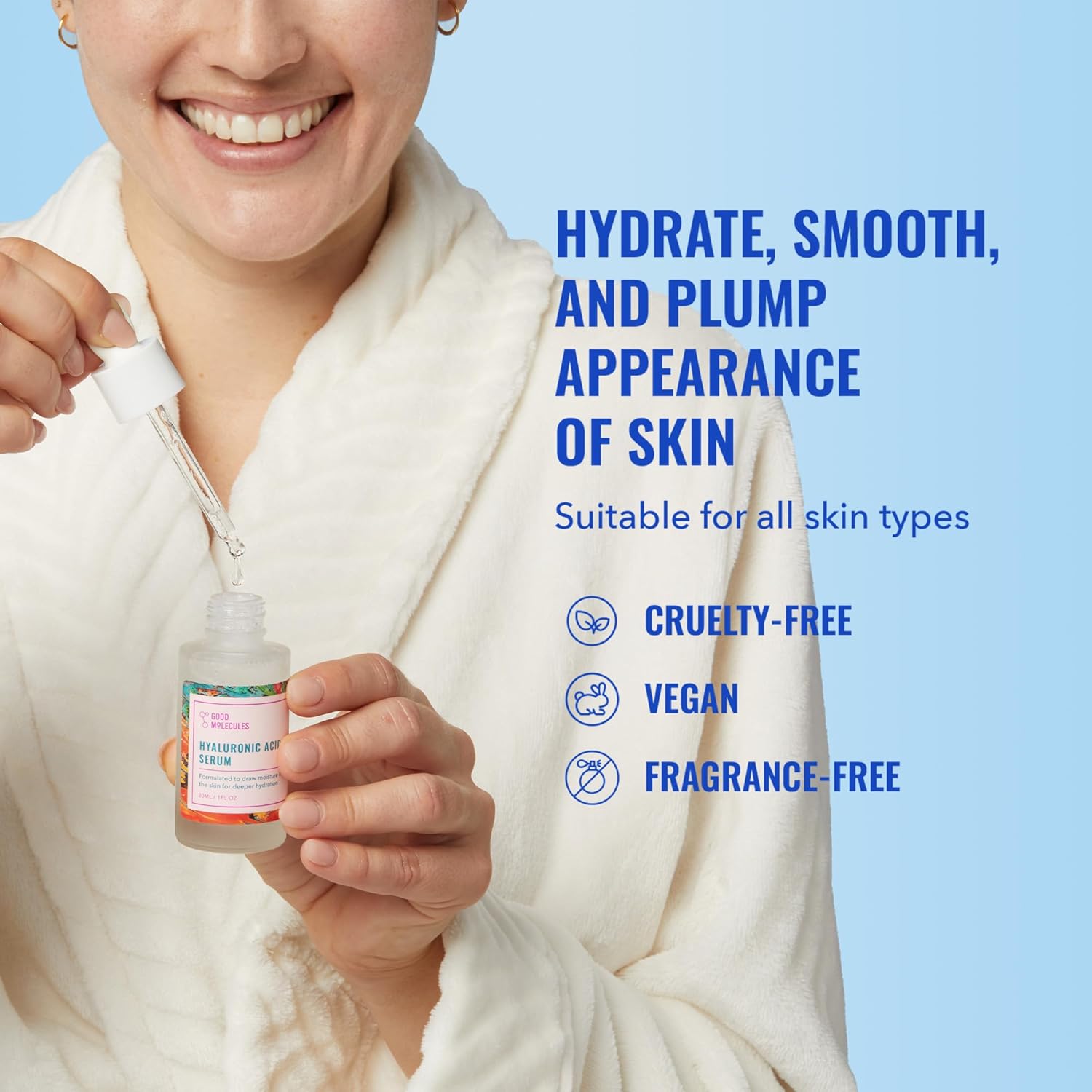 Good Molecules Hyaluronic Acid Serum - 1% Hyaluronic Acid Non-greasy Ultra Hydrating Serum, Facial Moisturizer for Plumper Skin, Skin Care for Face - Image 2