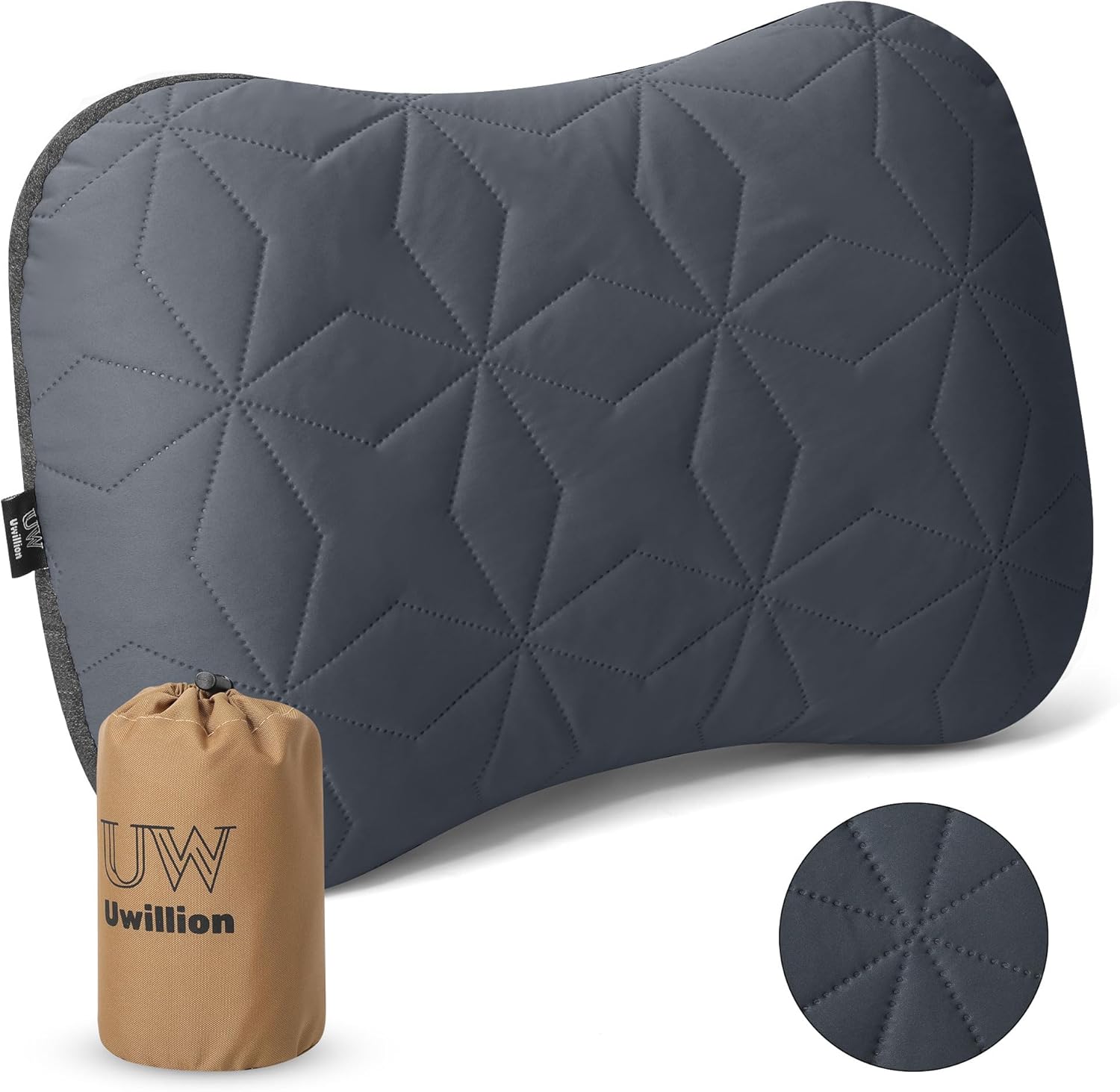 Camping Pillow with Removable Cover - Ultralight Inflatable Pillow for Camping Lightweight, Ergonomic and Washable for Camping, Hiking, and Travel Gray