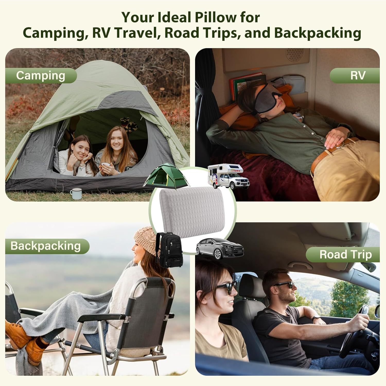 ENITYA Camping Pillow with Washable Cover - Travel Essentials, Memory Foam Backpacking Pillow, Portable for Camping, Air Travel, Hiking, Beach, Hammock, Medium(Grey) - Image 4