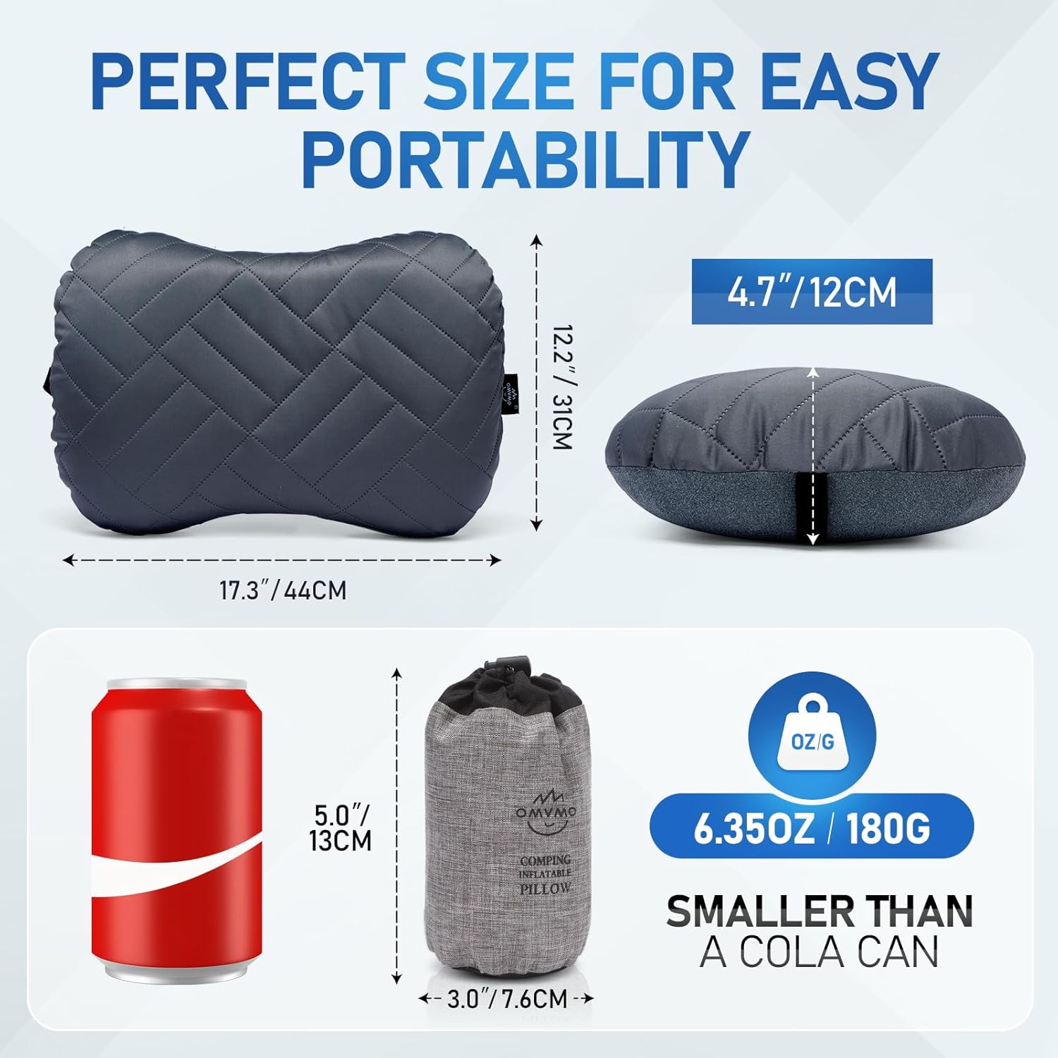 Camping Pillow with Washable Removable Cover -Ultralight Inflatable Pillow for Neck Lumbar Support with Silicone Silent Earplugs and 3D Sleep Eye Mask-Travel Air Pillows for Hiking,Backpacking - Image 5