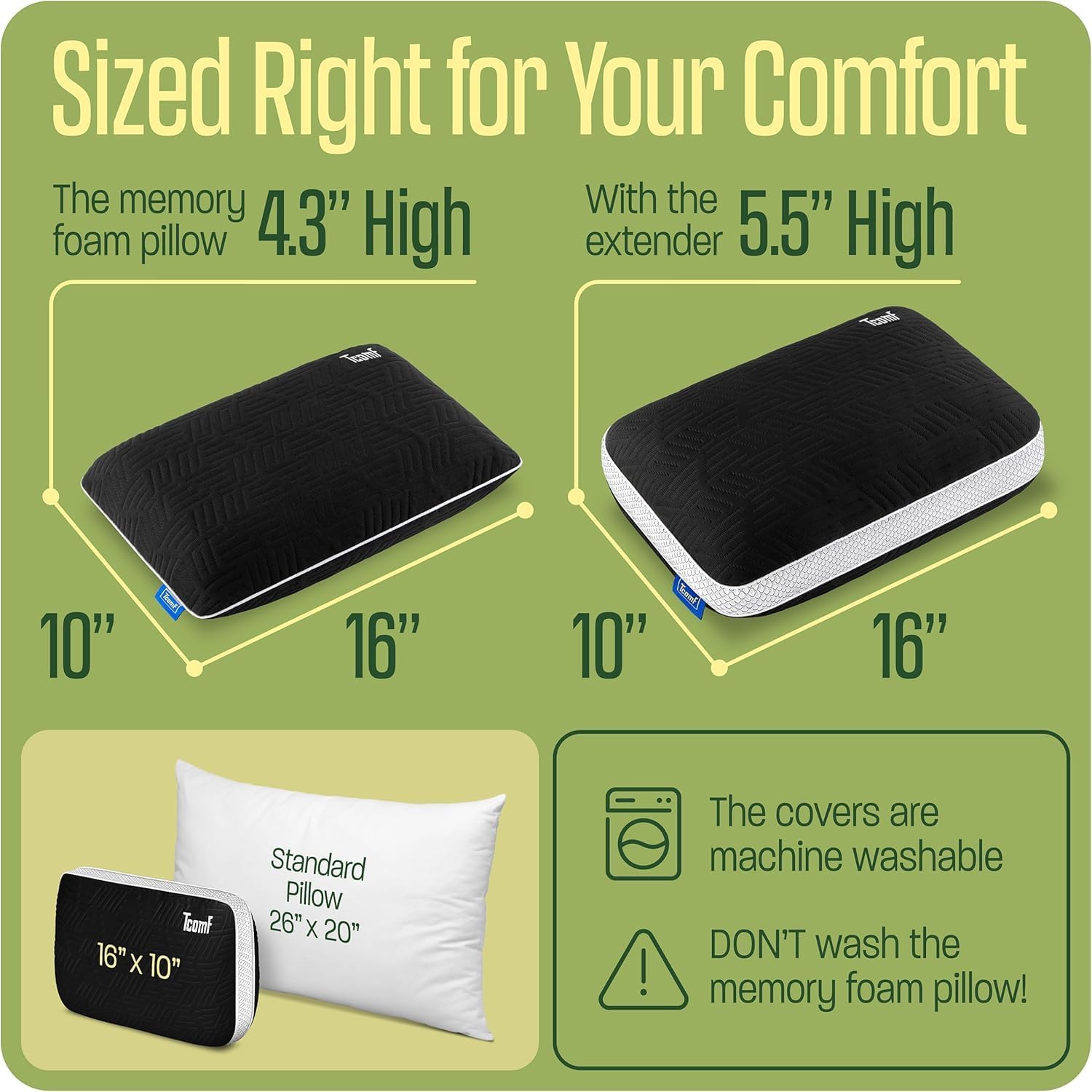 Camping Pillow: Dual Cover, Memory Foam Travel Pillow, Medium Firm Camp Pillow, Camping Pillows for Sleeping, 5 Layers for Support, Small Travel Pillow,Small Portable Pillow 10x16 Inches (Black) - Image 5