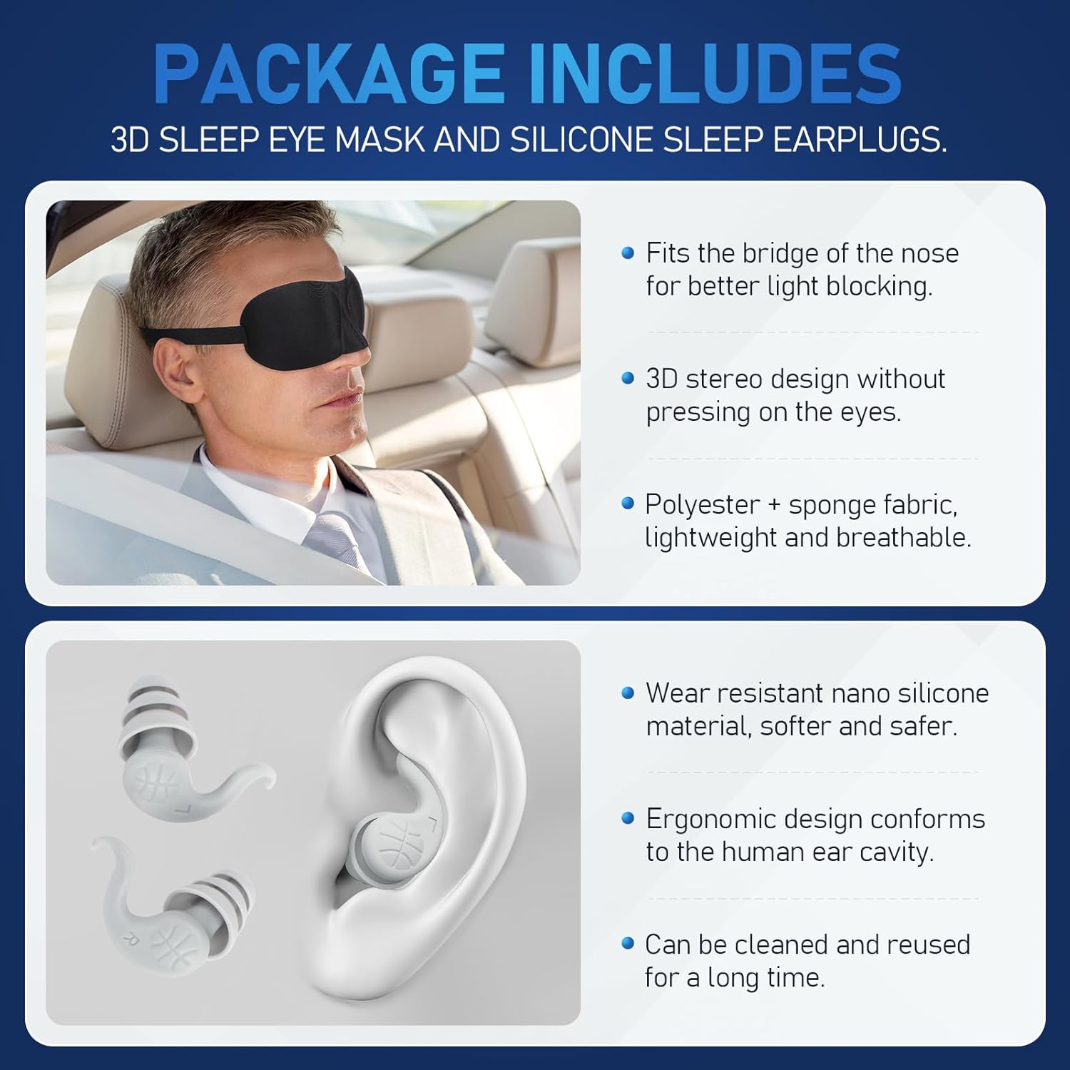 Camping Pillow with Washable Removable Cover -Ultralight Inflatable Pillow for Neck Lumbar Support with Silicone Silent Earplugs and 3D Sleep Eye Mask-Travel Air Pillows for Hiking,Backpacking - Image 3