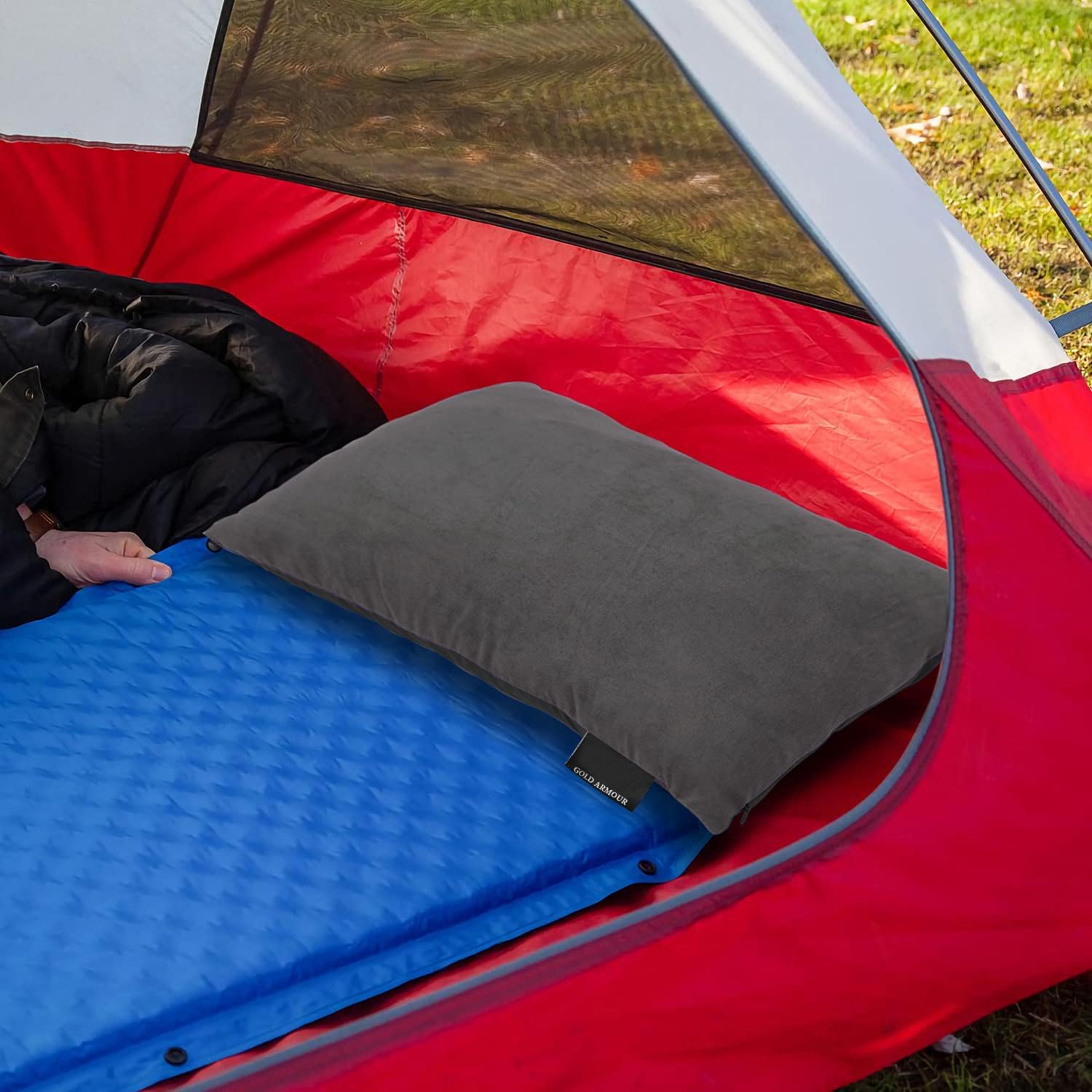 Gold Armour Camping Pillow Memory Foam - Compact Compressible Backpacking, Hammock, and Travel Pillows for Kids and Adults - Essential Outdoor & Camping Gear (Small 12 x 16in, Gray) - Image 4