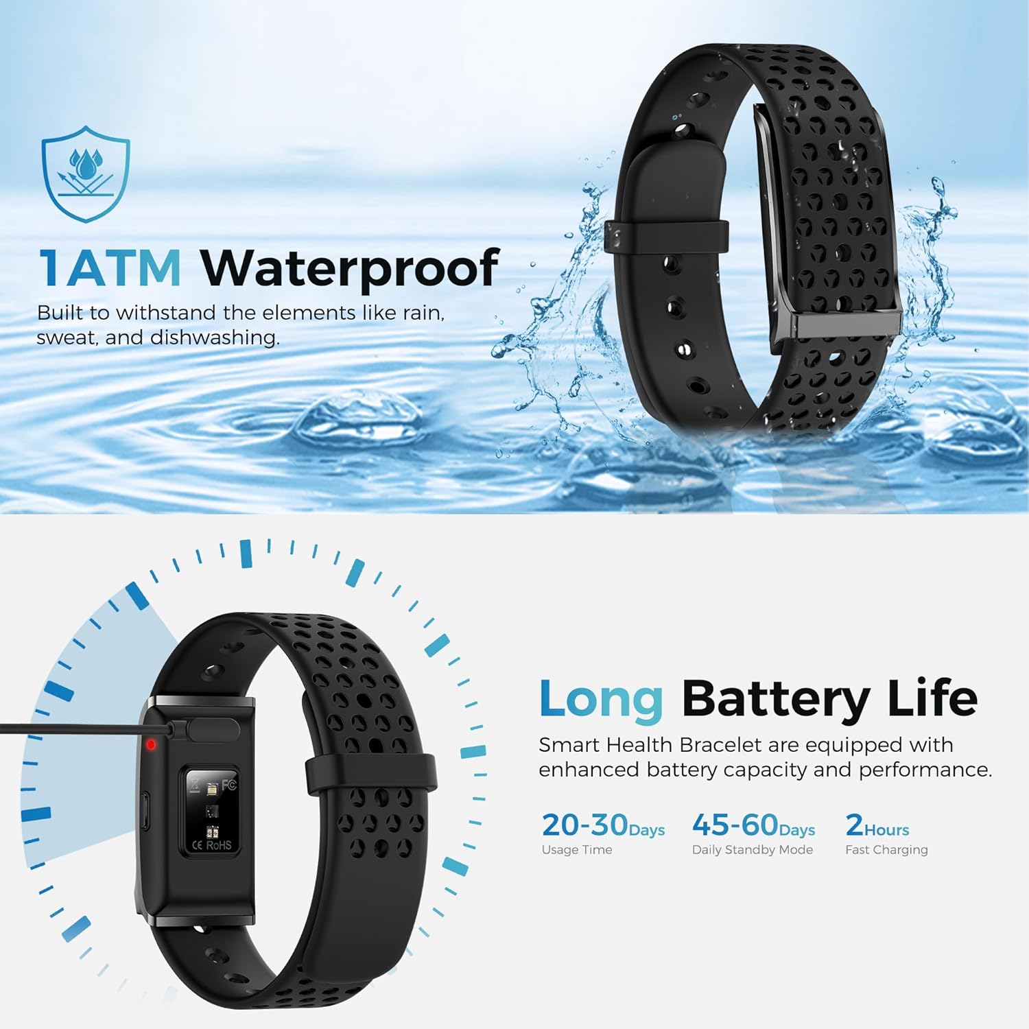 Smart Health Wristband, Wearable Health Fitness Tracker, 120+ Sports Modes, All-Day Automatic Monitoring, with Pedometer/Improve Sleep/Stress/Health, IP68 Waterproof, 2 Pack Bands, Free APP - Image 2