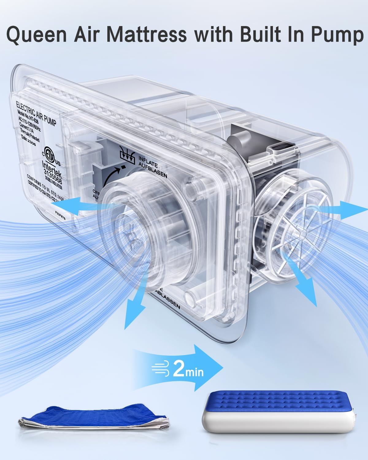 Queen Air Mattress with Built in Pump Luxurious Comfort Raised Inflatable Mattress Queen Airbed Blow Up Mattress for Home and Guests 80"*60"*13" Air Bed 2 Mins Fast Inflate/Deflate 660 lbs Max - Image 4