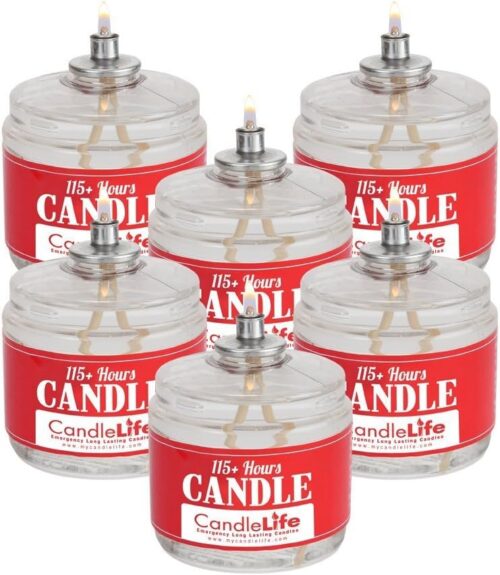 Candlelife 115-Hour Emergency Survival Candles – Long Burning, Unscented, Clean Burning Liquid Paraffin (Set of 6) for Blackouts, Camping, Fishing & Survival.