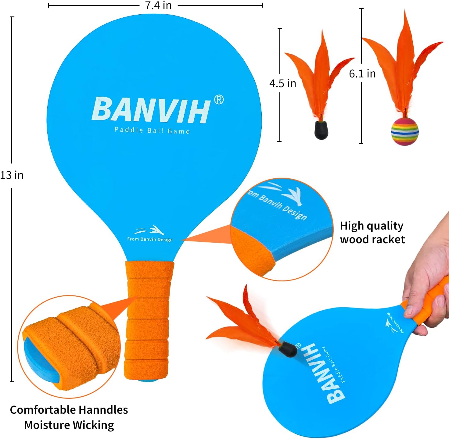 Banvih Badminton Set 4 Rackets, Paddle Ball Outdoor Games for Kids Teens Adults and Family, Sports Beach Toys - for Yard, Lawn, Camping Games Essentials - Image 3