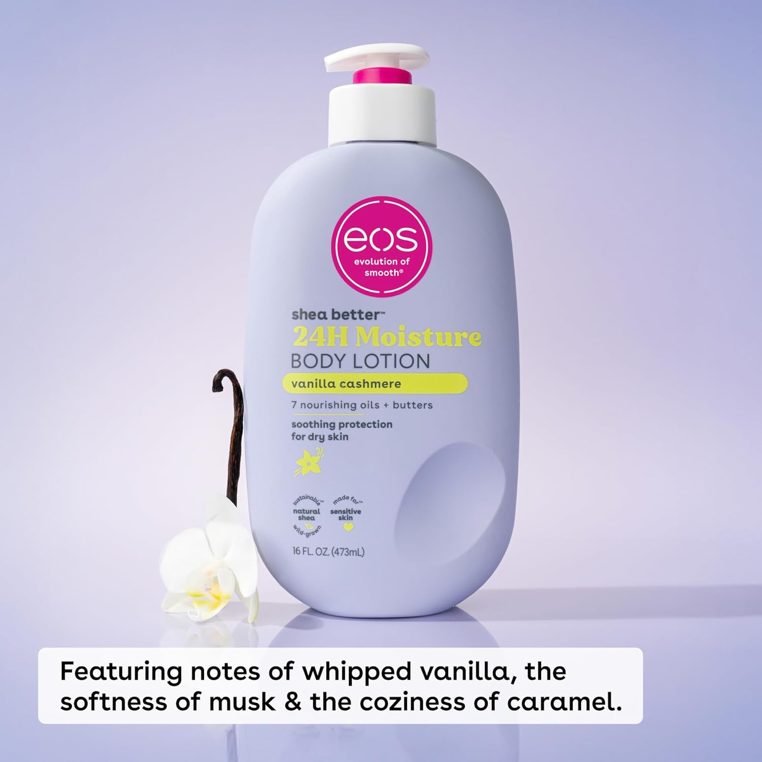 eos Shea Better Body Lotion- Vanilla Cashmere, 24-Hour Moisture Skin Care, Lightweight & Non-Greasy, Made with Natural Shea, Vegan, 16 fl oz - Image 2