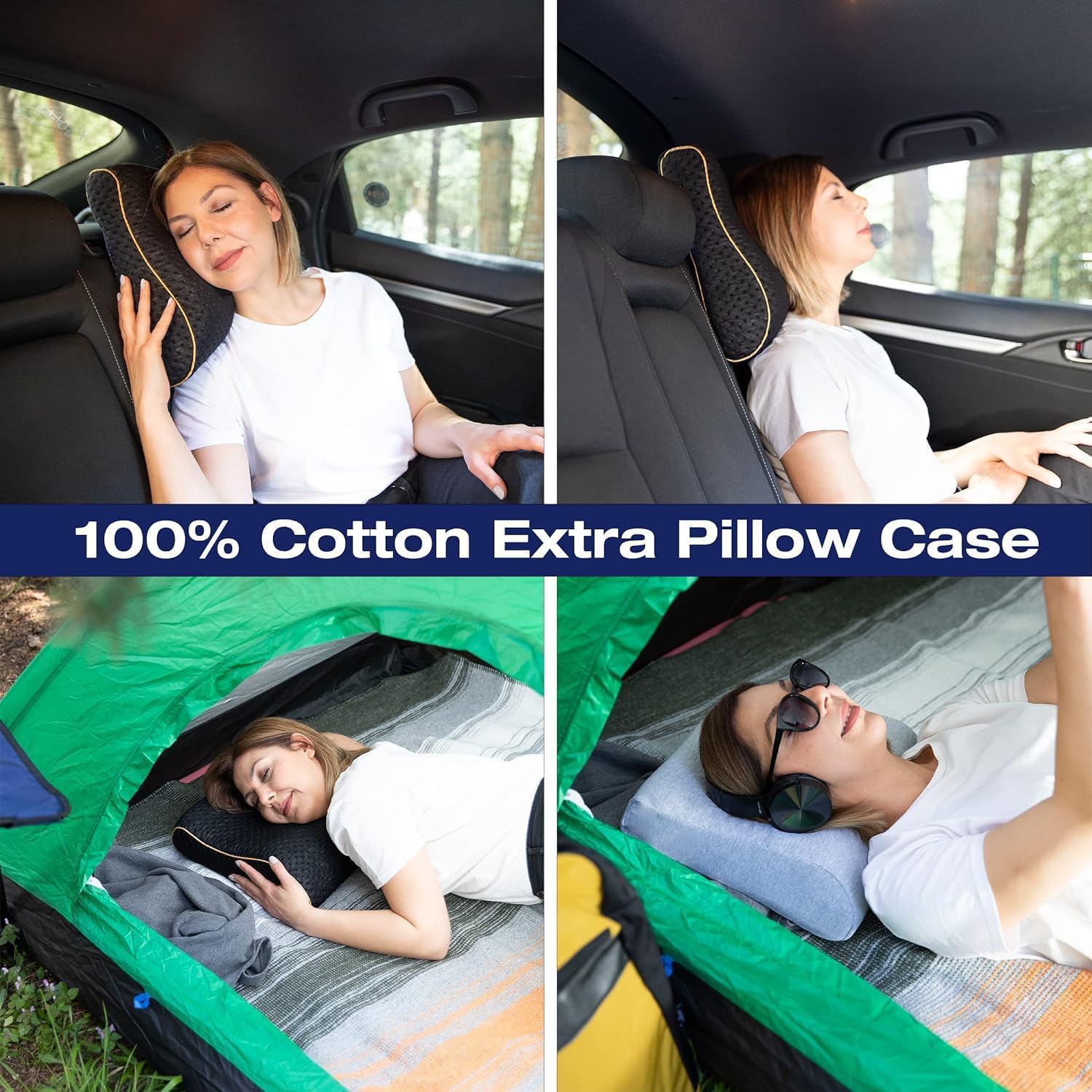 Memory Foam Pillow for Travel and Camping with Extra Cotton Cover – Easy to Carry Portable Bag (Black Contour) - Image 4