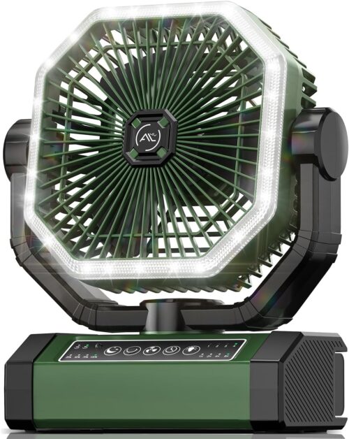 Portable Fan 24000mAh Battery Powered with Remote & LED, 4 Speed Strong Airflow, Desk/Camping/Outdoor/Gym Fan for Office Travel Treadmill Camping Gear
