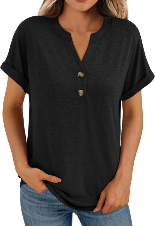 AUTOMET Women’s Short Sleeve Shirts Henley Dressy Casual Summer Tops 2025 Trendy Blouses Cute T-Shirts Outfits Clothes