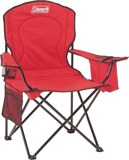 Coleman Portable Camping Chair with 4-Can Cooler, Cushioned Seat & Back with Side Pockets & Cup Holder, Carry Bag Included, Great for Camping, Tailgating, Firepits, Patio, & More