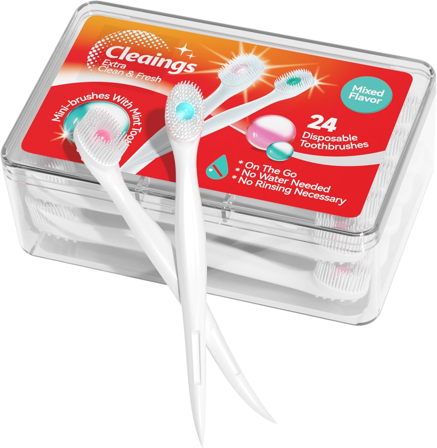 cleaings® Mini Brushes-Disposable Toothbrushes with Toothpaste and Pick for Work or Travel, 24 Count (Mint Flavor(Pack of 1))