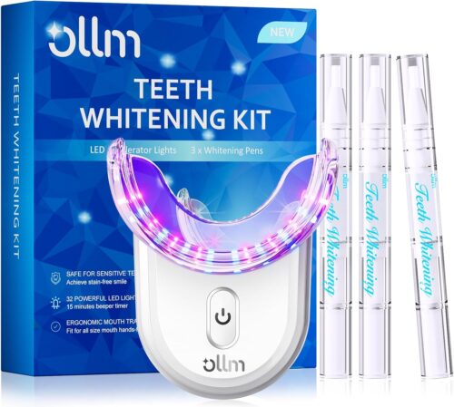 Teeth Whitening Kit for Sensitive Tooth: Professional Whitening Gel Pens Dental kit, 32X LED Light White Personal Care Products, 35% Carbamide Peroxide Whitener, Beauty Tools for Home (01_White)