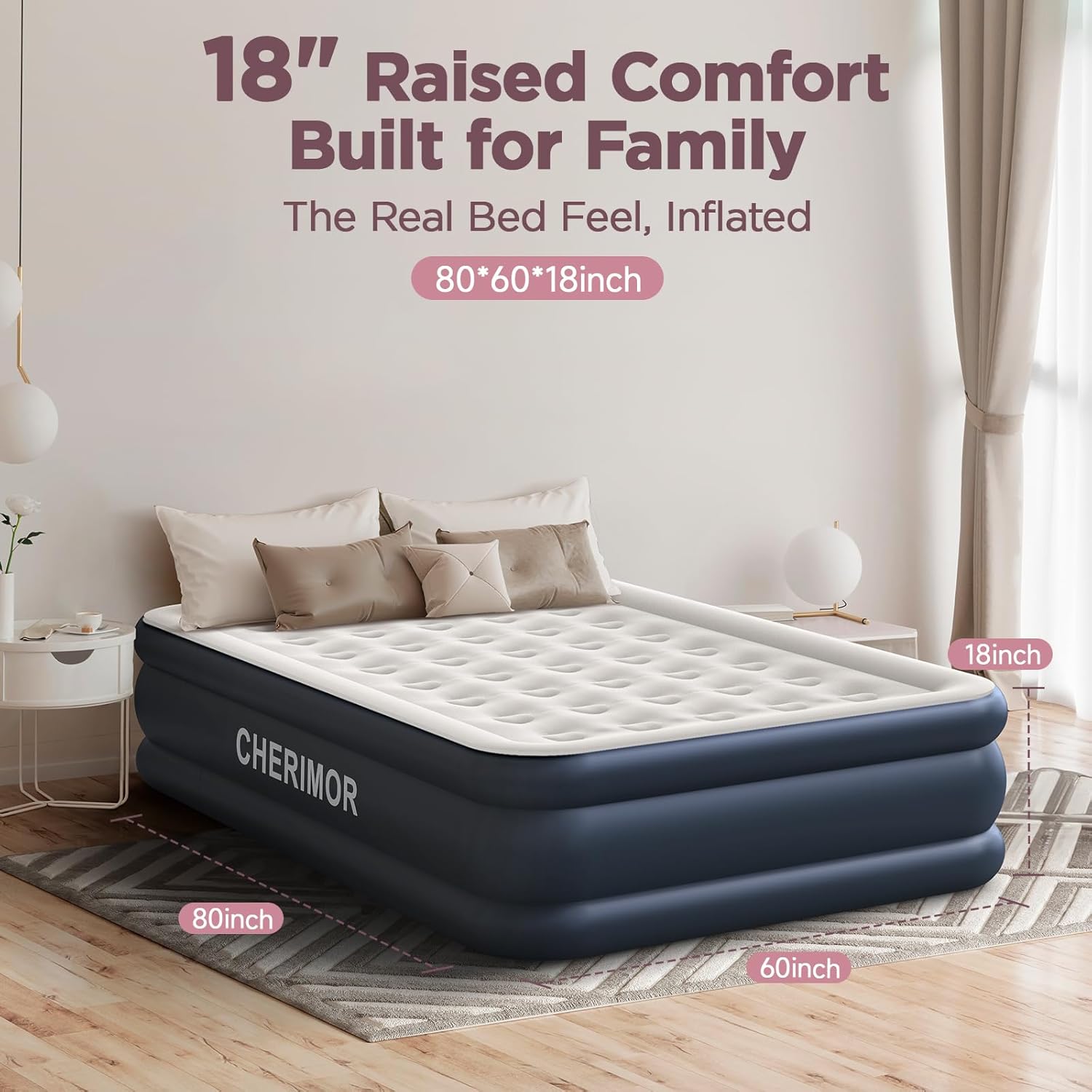 Queen Air Mattress with Built in Pump, 18" Elevated Height, 48Hr Leak-Tested, Honeycomb Coil Support, 800 lbs Capacity, Fast 3-Min Inflation–Blow Up Mattress for Guest Room & Sleepover - Image 5