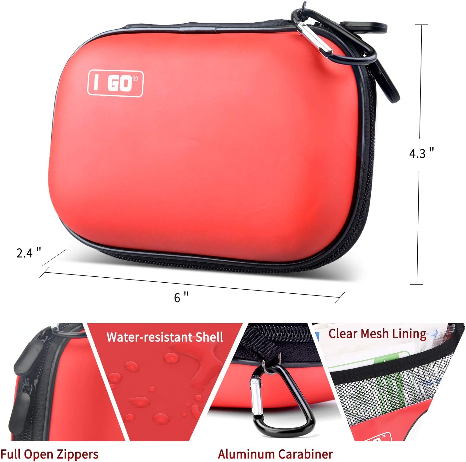 I GO 85 Pieces Hard Shell Mini Compact First Aid Kit, Small Personal Emergency Survival Kit for Travel Hiking Camping Backpacking Hunting Marine Car - Image 2