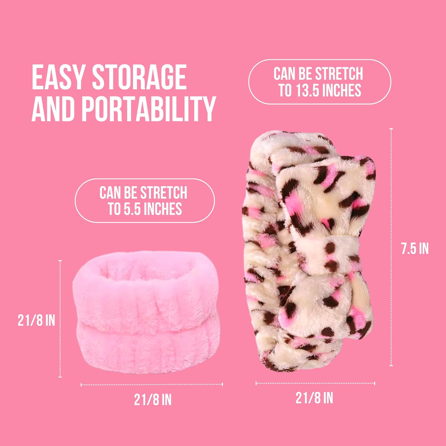 Pink Spa Headband and Wristband Set by Freckled Rebel. Pink Leopard Skincare Headbands with Cozy Wrist Towels for Enhanced Face Washing Experience. Ideal for Beauty & Personal Care Routines. - Image 2