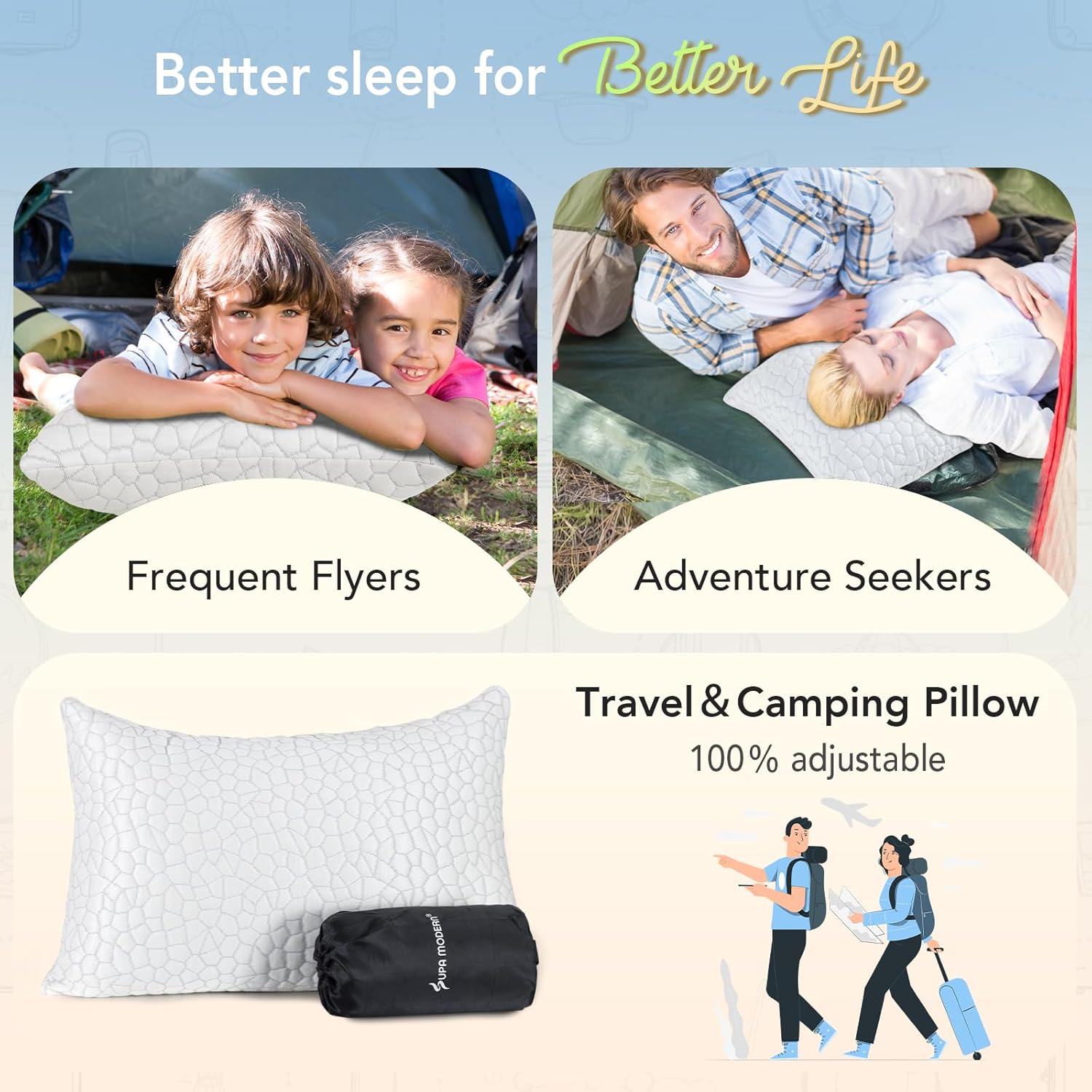 Cooling Bed Pillows for Sleeping 1 Pack Small Shredded Memory Foam Pillow Camping Pillow Travel Pillow - Compressible Medium Firm, Breathable Cover, ldeal Backpacking Hiking, Airplane and Car - Image 2