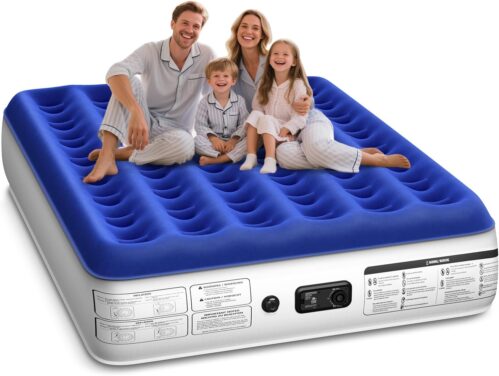 Queen Air Mattress with Built in Pump Luxurious Comfort Raised Inflatable Mattress Queen Airbed Blow Up Mattress for Home and Guests 80″*60″*13″ Air Bed 2 Mins Fast Inflate/Deflate 660 lbs Max