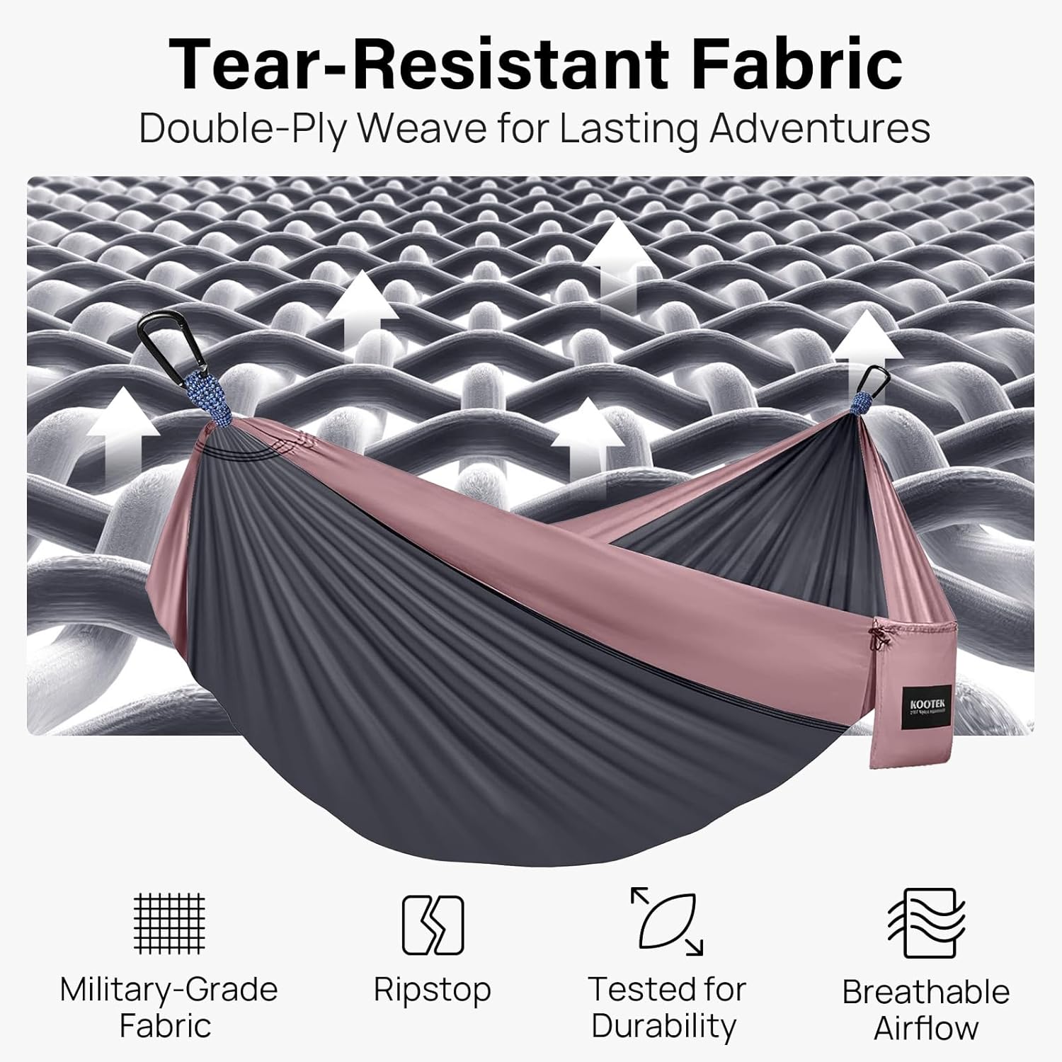 Kootek Camping Hammock 400 lbs Capacity, Portable Hammocks with Tree Straps & Attached Carry Bag, Camping Essentials Gear, Perfect for Outside Indoor Hiking Beach Backpack Travel - Image 3