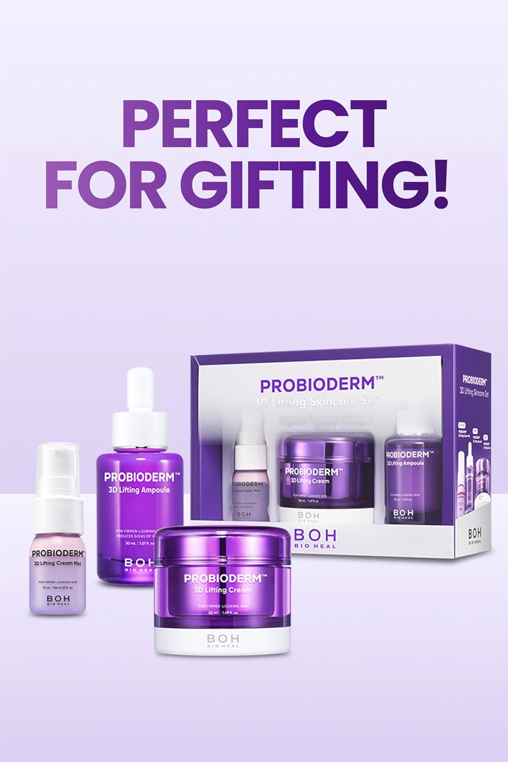 Probioderm 3D Lifting Skincare Set | Anti-Aging Face Moisturizer Night Cream, Ampoule & Facial Serum Spray | Korean Skin Care Kit for Firming & Hydration | K Beauty Gift Set for Women - Image 8