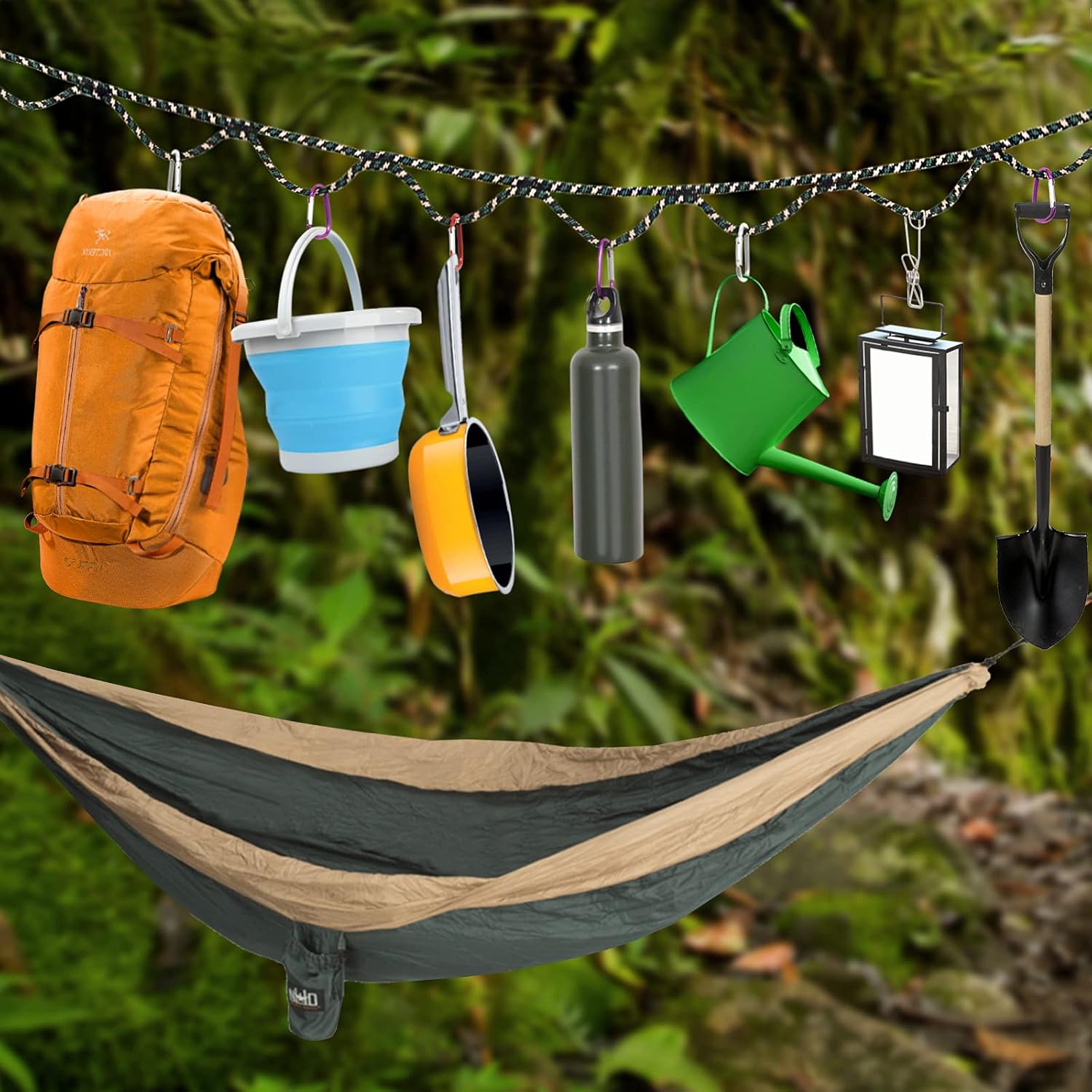 Roptat Campsite Storage Strap with 12 PCS Buckles&6 Clothes Pins Clothesline Hanging Gear for Tent Campers Car Camping Garden Supplies Family RV Trailer Hanging Gear (with Buckles) - Image 5