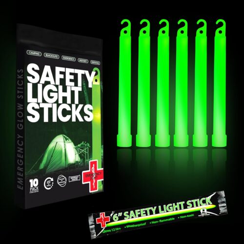 Emergency 10 Ultra Bright Green Glow Sticks – Individual Packed With Lanyard – For Camping Survival – Glow Lights for Blackouts, Hurricane and Storms- 6 Inch Chem Light Sticks with 12 Hour Duration