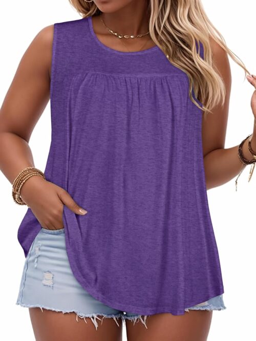 Women Plus Size Tank Top Casual Summer Tops Loose Fit Sleeveless T Shirts Trendy Crewneck Tunic Tees