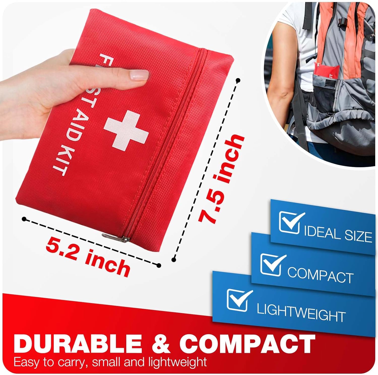 First Aid Kit for Home Car Travel 107 Piece Emergency Kits for Hiking Camping Small Trauma Kit for Boat Vehicle Lightweight Compact Pocket Aid Kit for Sports Outdoor Survival - Image 3